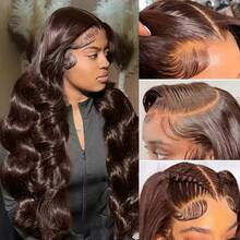 KGIFH 30 Inch Chocolate Brown Lace Front Wigs Human Hair Body Wave 13x6 HD Lace Front Wigs Human Hair Pre Plucked 4# Colored Brown Wig Human Hair 100% Brazilian Glueless Lace Frontal Human Hair Wigs For Women - S4 - 查看 2