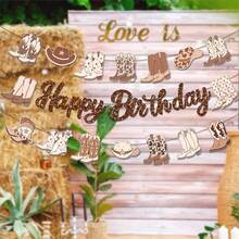 3 piezas Pancarta de cumpleaños con tema de vaquero occidental, con lazos de cereza y patrones de botas de vaquero, adecuada para fiesta de cumpleaños con tema de vaquero, boda, fiesta de revelación de género, decoraciones de fiesta - Cumpleaños - Ver 6