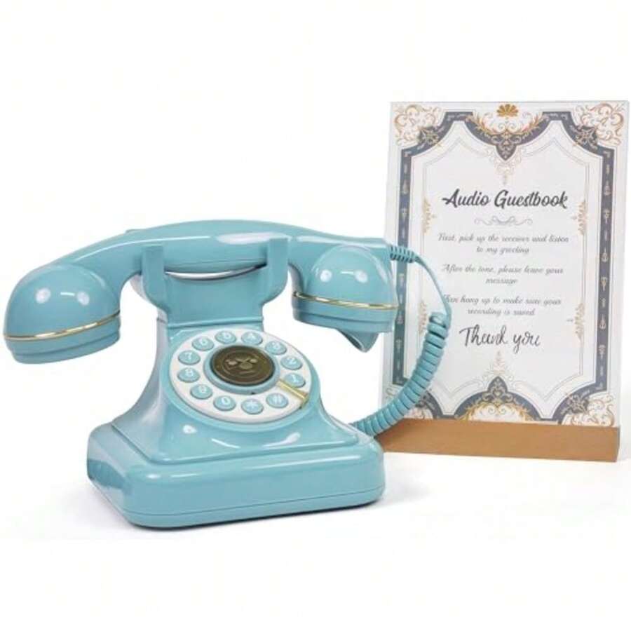 RetroVox - Libro de visitas de audio libro de visitas y registro de señalización mensajes de audio personalizados con correo de voz estilo clásico para despedida de soltera fiesta de cumpleaños - A azul - Ver 1
