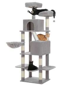 PAWZ Road 71" Cat Tree,  Large Cat Tower With 8 Scratching Posts, 2 Perches, 2 Caves, Basket, Hammock, Pompoms, Multi-Level Plush Cat Condo For Indoor Cats - Xám - Xem 9