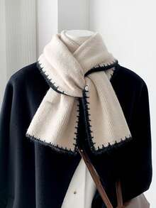 1pc Beige Knitted Scarf, Soft & Warm Knitted Thick Scarf For Women In Winter, Unisex Student Couple Neck Warmer - Beige - View 2