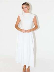 New European French Style Elegant Solid Color Minimalist Dress For Women - trắng - Xem 1