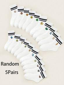 1/5 Pairs Kids Cartoon Printed Socks Set, Including Monkey & Banana, Dinosaur, Shark, Coffee Patterns, Parallel Stripe Design, Suitable For Children's Daily Wear - Multicolor - View 11