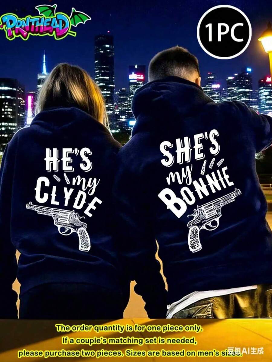 1 Piece Couple Hoodie Bonnie And Clyde Matching Hoodie Men's Hoodie, Hoodie With Pockets, Hoodie Set, Funny Hoodie, Loose Hoodie Long Sleeve Hoodie Loose Fit Plus Size S-3XL Unisex - Men's Navy Blue - View 1