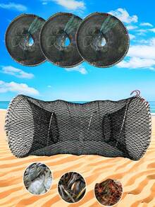 1pc Foldable Fishing Trap, Suitable For Crab, Small Fish, Crawfish And Shrimp - Portable Nylon Bait Cage, Black - Durable PA Material, Mixed Color, Ideal For Shrimp And Crawfish Fishing, Bait Suitable For Outdoor Fishing, Camping, Survival - Multicolor - View 2