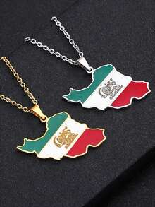 18K Gold Plated Stainless Steel Map Pendant Necklace, Fashion Versatile Jewelry Suitable For Women - Multicolor - View 1