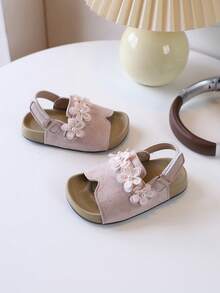 1 par de sandalias de playa casuales con flores 3D de PU para niñas, estilo clásico de princesa, antideslizantes, adecuadas para actividades al aire uso en verano de estudiantes - Rosa - Ver 4