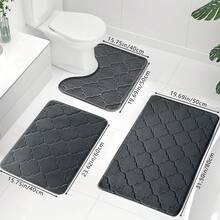 1 件/3 件深灰色压花海绵高回弹吸水防滑浴室垫，1 件或 3 件套，浴室门垫和装饰垫家居浴室装饰浴室地毯地毯户外地毯门垫秋季装饰浴室配件入口装饰 - 深灰色燈籠 - 查看 15