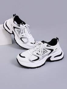 2025 Spring/Summer New Thick Sole Mesh Casual Sneakers For Women - Black - View 1