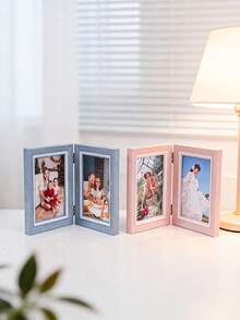 Tabletop Folding Photo Frame, Holds 2 Pcs 4x6 Inch Photos, Plastic Foam Material, Creative Hinged Frame, Suitable For Living Room, Bedroom, Display Art Photos - Multicolor - View 9