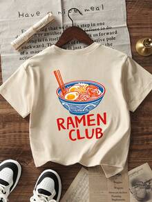 Áo thun in hình câu lạc bộ mì ramen dành cho nữ, áo thun in hình đồ ăn dễ thương. - Màu be - Xem 3