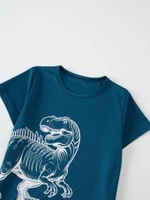 4pcs/Set Boys/Girls Dinosaur Print Short Sleeve T-Shirt And Shorts Outfit, Lightweight Casual Daily Wear, Suitable For 4-12 Years Old, Summer - Multicolor - View 3