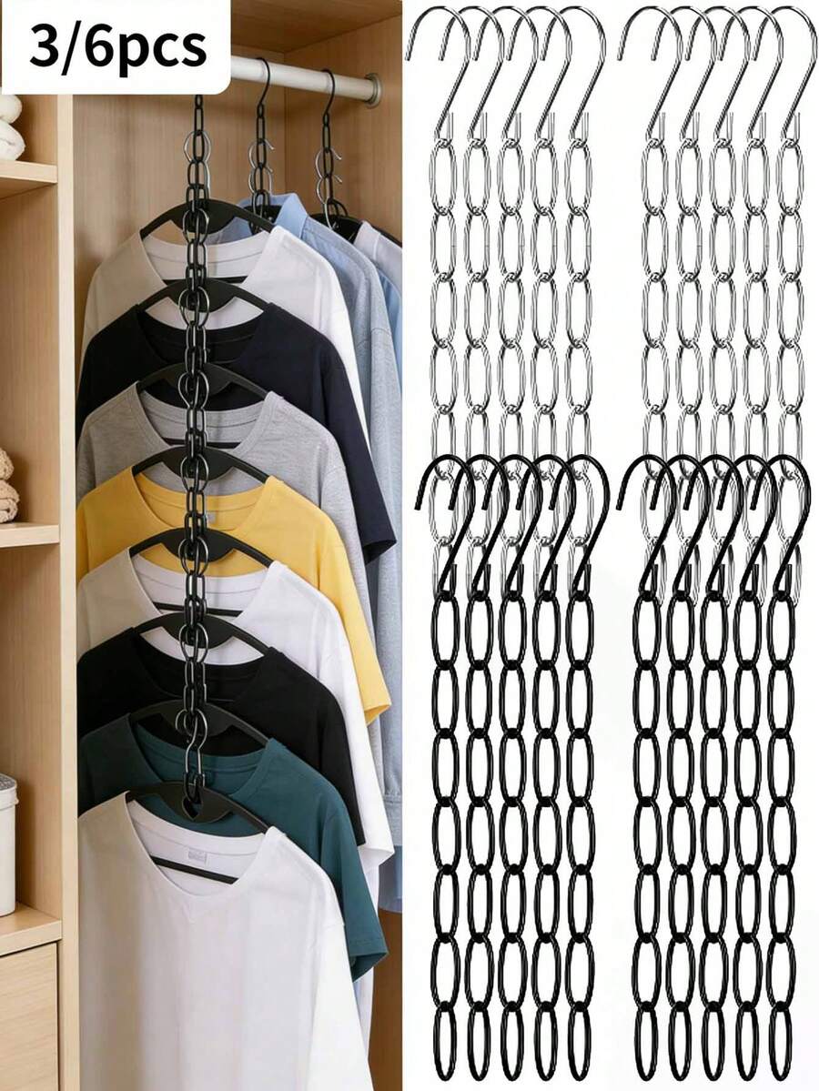 7-Slot Metal Chain Hanger, Space-Saving Foldable Organizer, Multi-Hook High-Efficiency Storage, Durable Wardrobe Accessory, Clothing Organization And Storage
