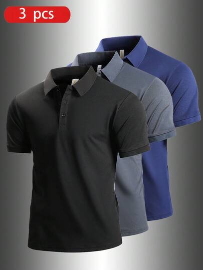 3件套男友风男士轻便透气跑步健身休闲短袖Polo衫T恤套装，夏季
