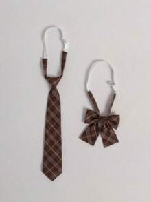 1 Set Classic School Uniform Plaid Tie & Bow Tie Combo - Multicolor - View 2