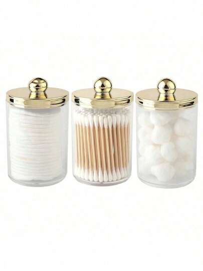 3pcs 10oz Clear Plastic Apothecary Jar With Lid Dust Proof Cotton Swab Ball Holder Qtip Holder Makeup Organizer For Qtips Cotton Pads Beauty Tools Ideal For Bathroom Vanity Countertop Dorm Apartment Home Makeup Storage Daily Use