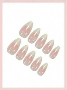 Instantly Upgrade Your Look With Nail Stickers, 24pcs Short Almond-Shaped Nude Ombre Glossy Fake Nails, 1 Nail File And 1 Nail Glue Tape Set - Multicolor - View 3