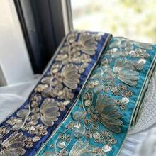 100厘米刺绣欧根纱缎带 - 花卉和菱形图案，饰以金色金属光泽，高品质面料，适合DIY服装、配饰、家居装饰 - 多种颜色可选，可用作缝纫饰边、时尚装饰和闪亮点缀 - 綠色 - 查看 6