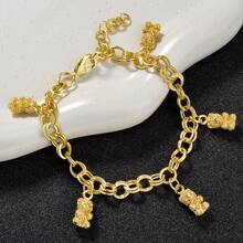 1pc 14K Gold Plated Cute Bear Charm Bracelet, Fashionable Daily, Party, Holiday Wear For Women - Gold - View 2