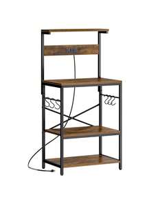 Estante para Hornear de Cocina con Enchufe, Rejilla para Microondas con Cesta de Drenaje de Metal y 6 Ganchos en S, Rejilla de Cocina de 56 * 42* 129cm para Guardar Especias, Ollas y Sartenes - Marrón - Ver 7