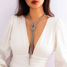 1pc European And American Minimalist Y-Shaped Geometric Linear Necklace, Personalized Knotted Tassel Sexy Fashion Choker Necklace For Women - Tassel Necklace - View 2