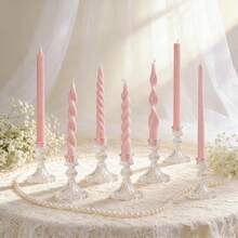 1支18厘米（7.08英寸）粉色多风格长柄蜡烛，适用于酒店、香薰、氛围营造、桌面装饰，欧式浪漫风格，适用于婚礼、西式餐饮、婚礼装饰、香薰礼品和男女皆宜的礼品。也适用于户外野餐和应急照明。 - 彩色 - 查看 1