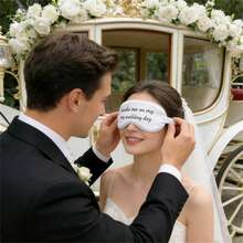 1 szt. Dekoracja ślubna "Obudź mnie w dniu mojego ślubu" Biała maska na oczy, prezent dla żony na ślub, miesiąc miodowy, wieczór panieński, wieczór panieński - Biały - Zobacz 2