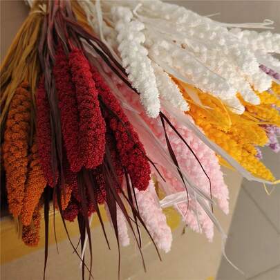 1 Bouquet Preserved Millet Spike Dried Flowers, Natural Floral Material, Nordic Style Home Decor, Gift For Valentine's Day, Mother's Day, Father's Day, DIY Dopamine Color Flower Bouquet, Wedding/Party/Dining Table Decoration