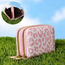 Portátil con cremallera y diseño impreso de moda, mini titular de tarjetas, con diseños florales y de estampado de leopardo, súper delgado con múltiples ranuras para tarjetas, bolsillo con cremallera, llavero, ideal para tarjetas, monedas, efectivo, ligero y compacto, accesorio de viaje, festivo y de compras - Multicolor - Ver 26