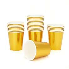 10/20/50/100pcs Gold Paper Party Cups, 9oz Drinking Glasses, Coffee Cups, Cold Beverage Cups, Reusable, Ideal For Birthday Party, Wedding, Mother's Day - Gold - View 2