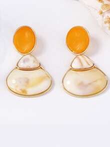 ZAA French Retro Button Style Resin Earrings, Elegant Temperament Alloy Resin Geometric Earrings Versatile Daily Women's Earrings - Multicolor - View 3