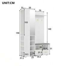 Hall Trees - White + Particle Board - View 8