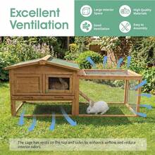 Conejera Grande para Exterior, Jaula de 2 Pisos Resistente a la Intemperie con Malla Extraíble, Casa de Madera para Interior y Exterior con Bandeja Antifugas, Techo Impermeable y Bandeja Extraíble - Color de la madera - Ver 5