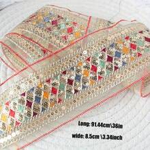 1码/91.44厘米/36英寸 - 8.5厘米宽刺绣网纱蕾丝 - DIY工艺品和优雅服装配饰，5种颜色刺绣饰边，中国汉服，装饰 - 紅色 - 查看 5