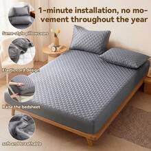 AVXLRQ Warm Waterproof Mattress Protector, Non-Slip Thickened Solid Color Quilted Bed Cover With, Deep Pocket (Soft & Comfortable), Can Be Used As A Separate Bedspread, Ideal For Bedroom, Guest Room And Hotel Mattress Protection,  Optional With Pillowcase ﻿ - Màu xanh lam - Xem 4