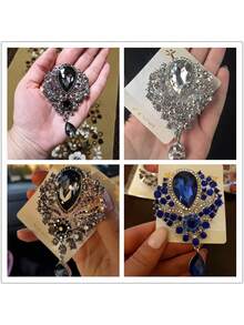 1pc Luxury Crystal Brooch Pin, Multi-Style Fashionable Sparkling Premium Brooch Pin Accessory For Women, Suitable For Party, Wedding - Black - View 6