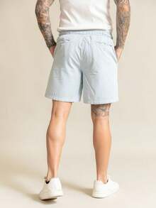 Men's Bermuda Shorts In Twill With Linen And Drawstring - Azul - Ver 2