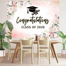 1pc Congratulations Class Of 2026 Backdrop Pink Floral Graduation Party Photography Background Congrats Grad Class Of 2026 Decorations Prom Party Banner Photo Studio Props - Kiểu 1 - Xem 2