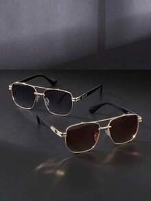 2副/1副复古金属男士时尚眼镜，经典大框男士眼镜 - 漸層色 - 查看 5