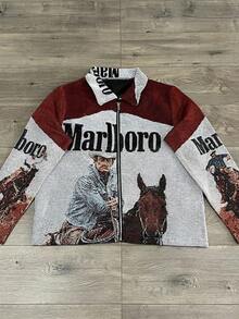 Retro Western Zip-Up Coat With Horse Rider Graphic, Streetwear Aesthetic - LLJKAA00S - 查看 2