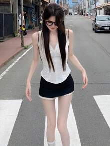 Sexy Lace Trim White Camisole Tank Top, Slim Fit Sleeveless Shirt For Summer - White - View 5