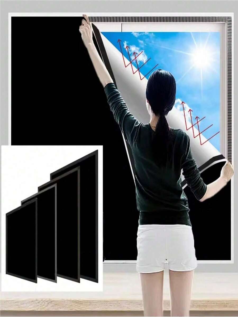 1PC Sunshade Curtains Are Easy To Remove No Need To Drill Holes Magic Tape Adhesive Style Blackout Curtains Opaque Window Curtains - Black - View 1
