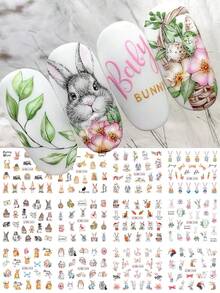 1 bộ 12 mẫu hình dán móng tay chủ đề Lễ Phục Sinh, hình thỏ Phục Sinh dễ thương, hình dán trang trí móng tay chuyển nước. - Nhiều màu - Xem 2