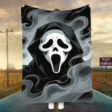 1PC Glowing Ghostface Horror Flannel Throw Blanket 50"X60" (Multiple Sizes) - Iconic White Scream Mask With Black Hood & Ink Wash Smoke, Tapestry Wall Hanging, Halloween Gift, Room Decor, Perfect For Sofa, Bed, Office, Horror Fan Gift - nhiều màu 1 - Xem 14