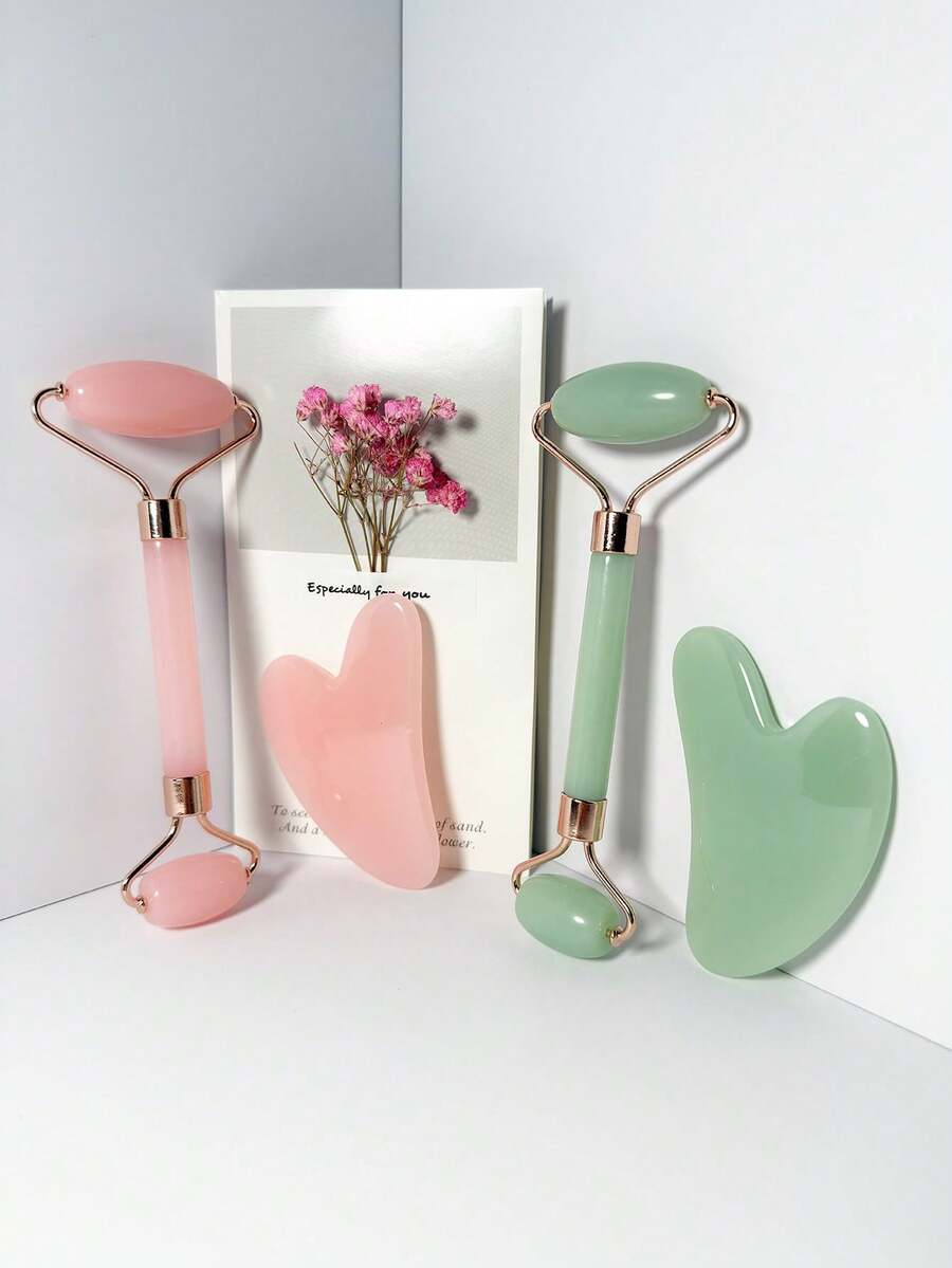 Bộ 1 con lăn và dụng cụ massage Gua Sha bằng thạch anh hồng tự nhiên cao cấp, chất liệu thạch anh hồng chất lượng cao, chăm sóc da chống lão hóa, thư giãn cơ bắp, giảm nếp nhăn, giảm bọng mắt, dùng để massage làm đẹp da mặt, thích hợp làm quà tặng tốt nghiệp, năm mới, ngày Valentine. - Phiên bản nâng cấp - Xem 1
