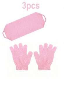 三件套去角质手套和背部按摩器套装，去角质沐浴手套，长款去角质背部按摩器（带手柄），双面可用，身体磨砂手套，身体去角质沐浴手套，身体清洁工具，圣诞节、新年、母亲节和毕业季的理想礼物 - 查看 9