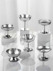 Un conjunto de platos de postre, tazones para verduras, tazas de helado de acero inoxidable, bandejas, tazas de pudín de té de la tarde, platos lindos, bandejas, portavelas, adecuados para reuniones familiares, banquetes de bodas y eventos de Ramadán. - Color acero inoxidable - Ver 1