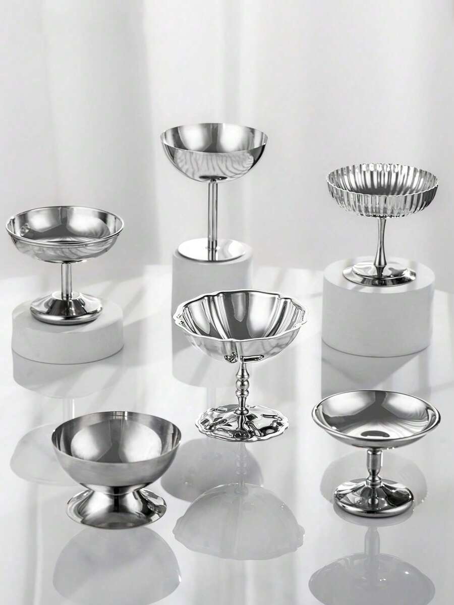 Un conjunto de platos de postre, tazones para verduras, tazas de helado de acero inoxidable, bandejas, tazas de pudín de té de la tarde, platos lindos, bandejas, portavelas, adecuados para reuniones familiares, banquetes de bodas y eventos de Ramadán. - Color acero inoxidable - Ver 1