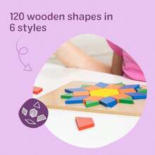 Pattern Blocks And Boards With 120 Multi-Colored Wooden Shape Tiles 5 Double-Sided Puzzle Boards Tangram Puzzles Montessori Toys For Girls Boys - As Pic - View 4