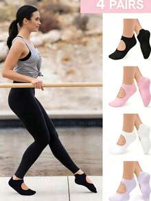 1/2/4/6/8 Pairs Breathable Mesh Yoga Pilates Non-Slip Socks, Ankle Socks For Women, Pure Cotton Sports Boat Socks - Multicolor - View 3